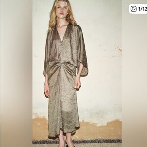 Zara Olive Crinkle Midi Dress